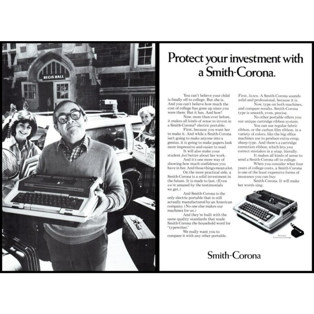 1980 Smith Corona Coronamatic Typewriter Vintage Print Ad College Dorm Wall Art